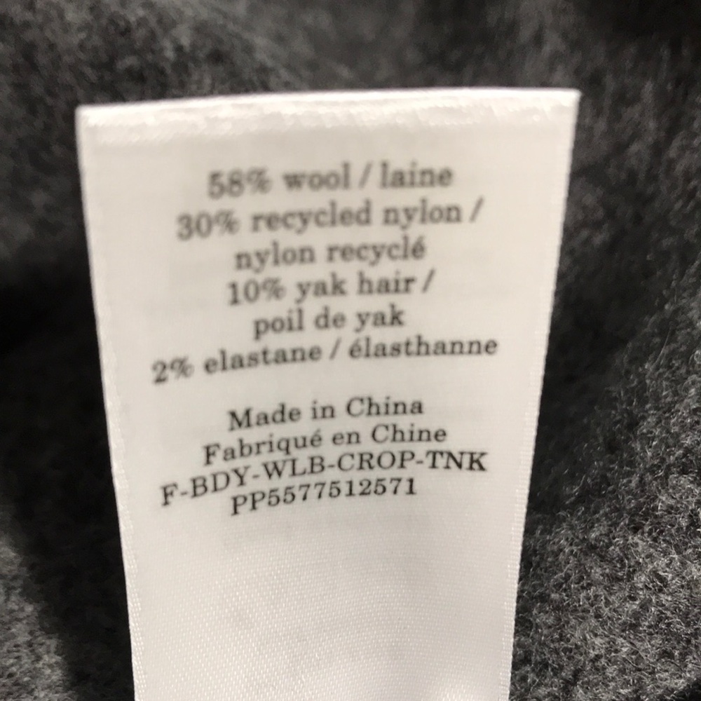 Everlane Cozy Stretch Crop Tank Top Ribbed Wool/Yak/Nylon Dark Grey M NWT - Picture 9 of 12